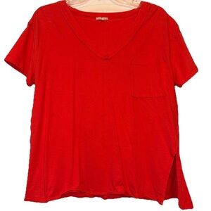 POL Red V-Neck Short Sleeve Pocket Tee
